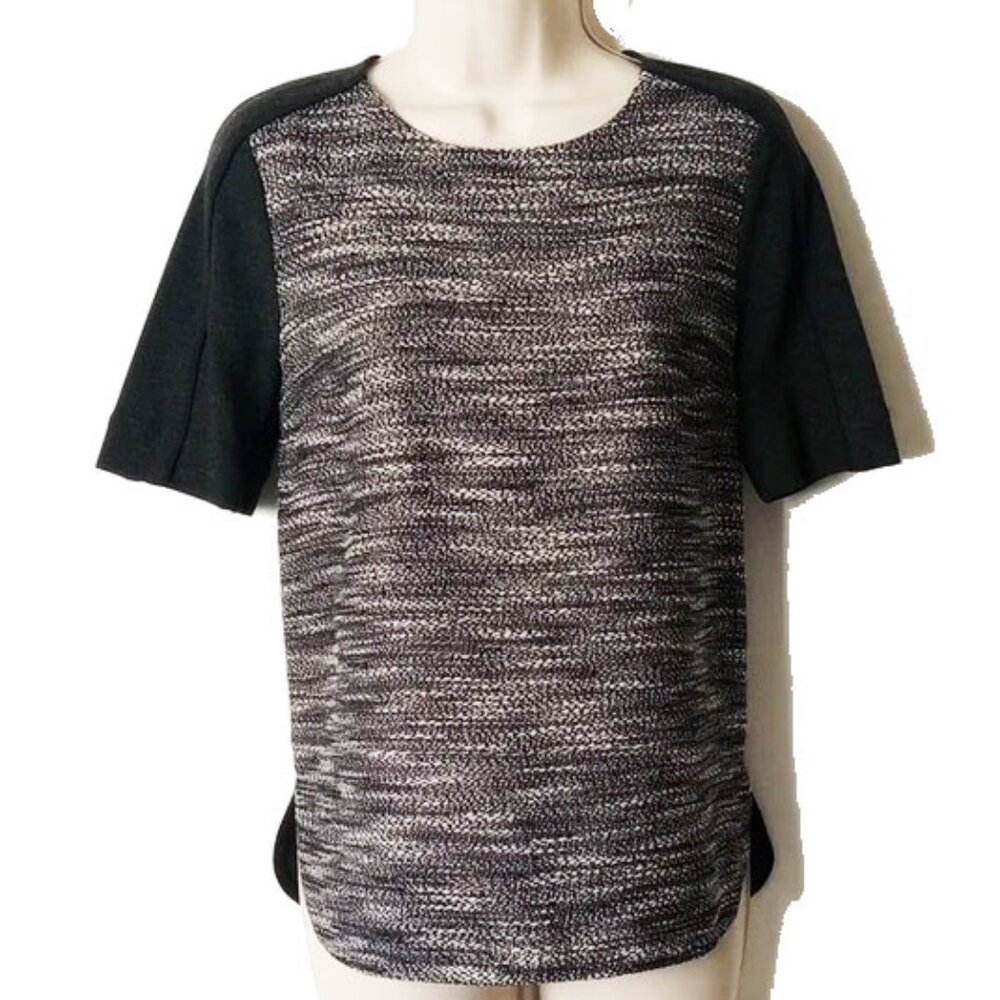 NWT $345 Vince Boxy Textured Tweed & Wool Contrast Shirt XXS Charcoal